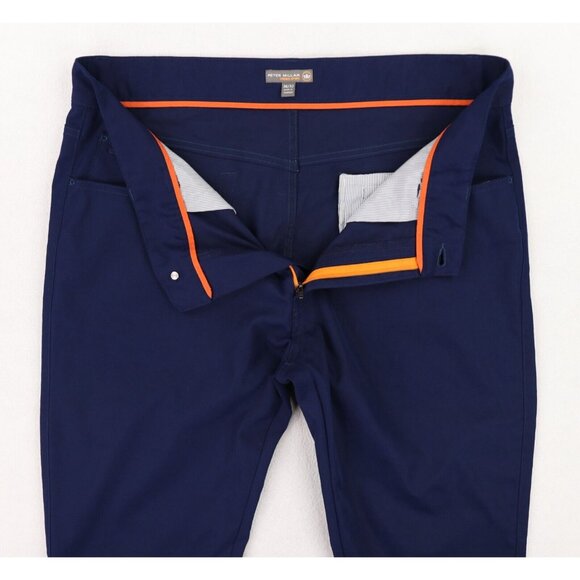 Peter Millar EB66 Golf Pants Mens 36/32 Blue Performance 5 Pocket Chino FLAW - Picture 10 of 13